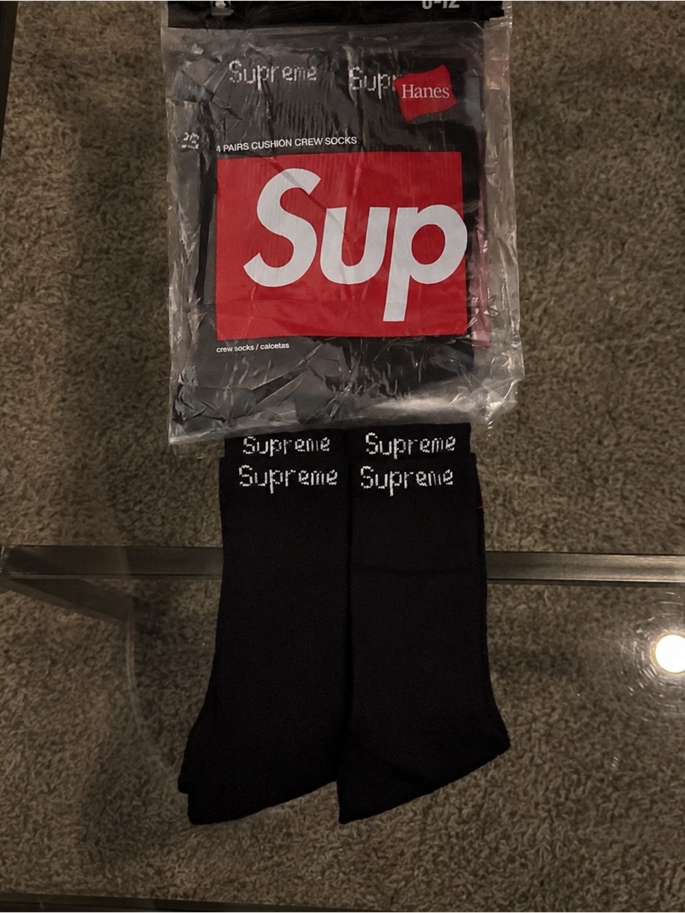 Hanes Black Crew Socks with White Logo - 4 Pair Pack